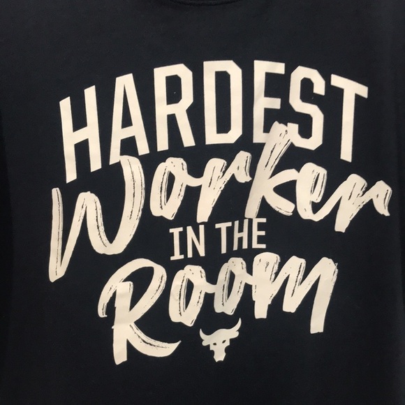 Under Armour Project Rock “Hardest Worker in the Room” Black Screen Print Tee - Picture 2 of 11